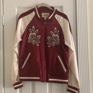 Super cute satin/silk embroidered bomber jacket!!